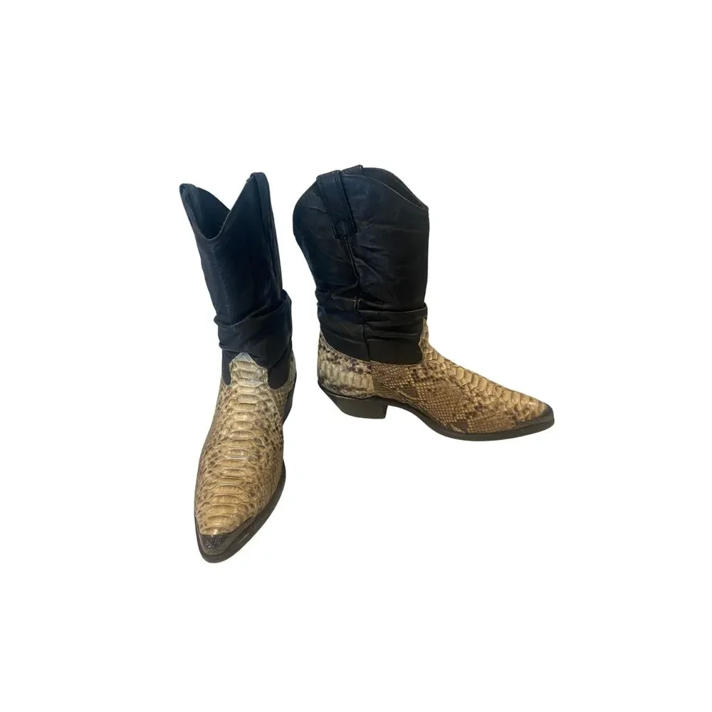 Vintage 1990s Exotic Loredo Snakeskin & Black Leather Cowboy Boots – Size 8D